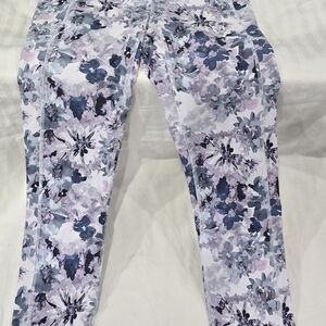 RBX Floral Print Running Yoga Leggings - Blue and Purple
